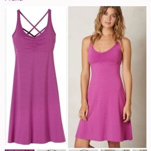 Prana Rebecca dress is in orchid pinstripe